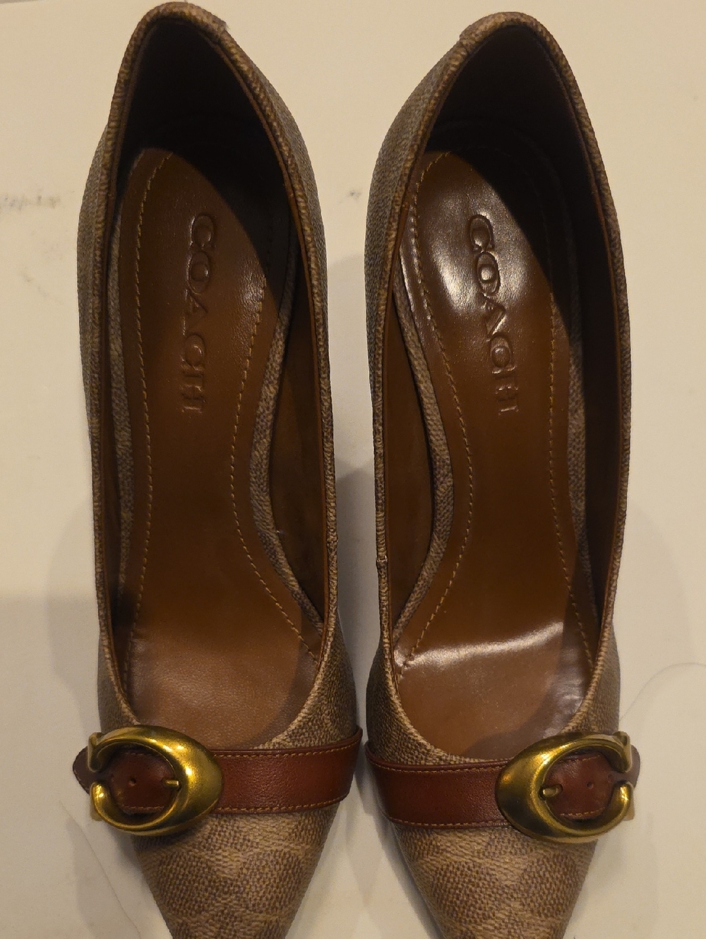 Coach Brown Pointed-Toe Pump with Signature Buckle